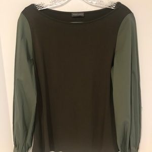 Vince Camuto Knit bodice/woven sleeve khaki shirt
